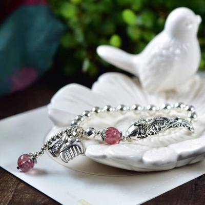 红绡珠宝复古民族风个性化纯银手链草莓晶
