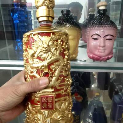 *浮雕金龙玻璃瓶龙纹瓶自酿白酒瓶1000ml金龙套空酒瓶*批发设计