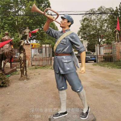 汕头抗战情景主题雕塑 玻璃钢八路军红军人物雕塑摆件