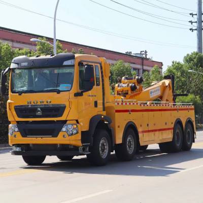 外贸定制出口右舵重型道路救援清障车 一拖一事故救援车 高速公路救援拖车 重汽豪沃前四后八四桥清障车