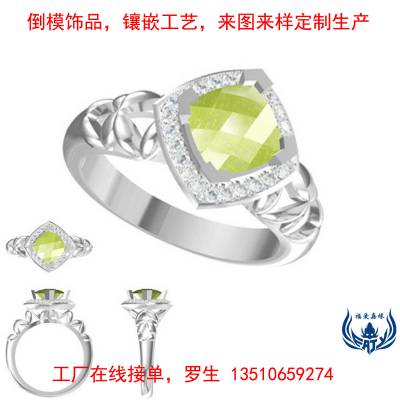 简约流行优美黄水晶石银戒指私人设计倒模银戒子饰品工厂来图订购