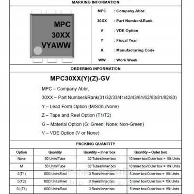 供应喆光照明 MPC3062-GV 光学耦合器 采用塑料DIP6封装