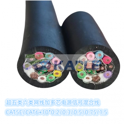 CAT5E|6+10*0.3高柔屏蔽网线电源复合电缆触摸屏安装盒IO一体线