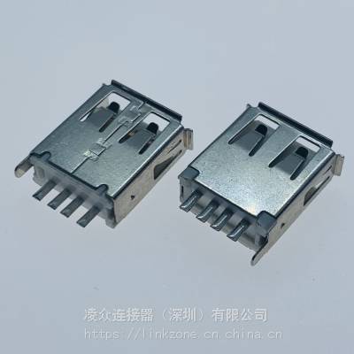 USB AF 4PIN焊线式母座/带接地脚/卷边/可带护套/白胶铁壳