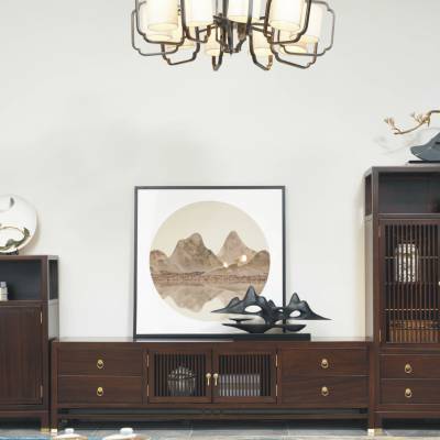 柚安米家居找找厂新中式黑檀木电视柜