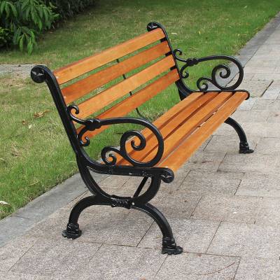 实木公园椅 防腐木材质休闲长凳 户外铁艺靠背长椅