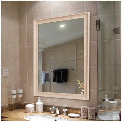 定制批发酒店浴室镜带框 木纹色卫生间镜子 长方半身挂镜装饰镜 PS发泡