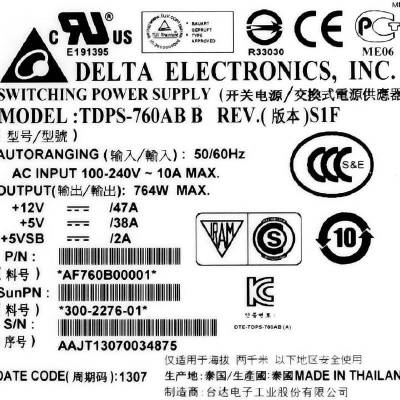 DELTA TDPS-760AB B 764W 300-2276-01 Sun 3510磁盘阵列柜冗余电源模块