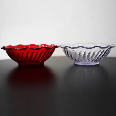 东莞创意红色塑料碗 200ml条纹小吃碗 AS彩色塑胶糖果碗现货直销
