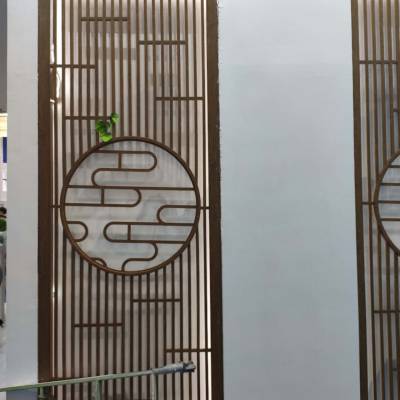 海南仿木万字格铝屏风中式金属铝屏风隔断