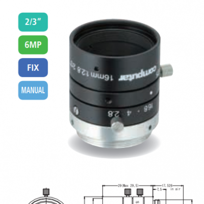 2/3英寸600万像素机器视觉镜头M1628-MPW3 Computar MPW3系列