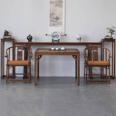 新中式实木餐台椅组合老榆木八仙桌棋牌四方茶桌正方形桌