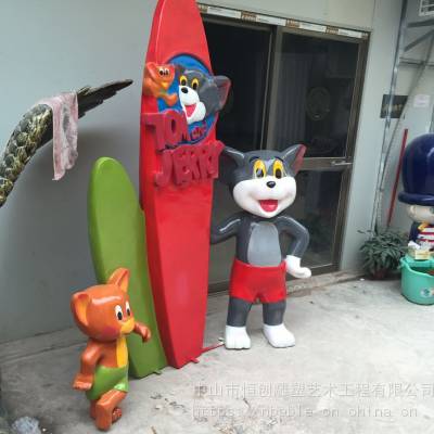 三水广场定制玻璃钢猫和老鼠雕塑 游乐场动漫卡通雕塑价格