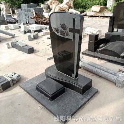 定制石雕墓碑中国黑花岗岩耶稣十字架石碑汉白玉天使墓碑