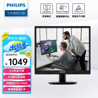 飞利浦（PHILIPS）19英寸 商用显示器 IPS 5:4正屏 内置音箱 DVI+VGA 低蓝光 可壁挂 监控电脑显