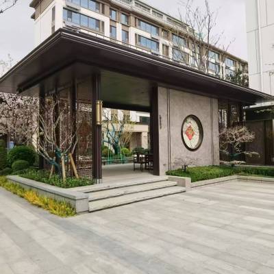 售楼部庭院钢结构中式凉亭门楼 景观不锈钢金属连廊凉亭 深化包安装