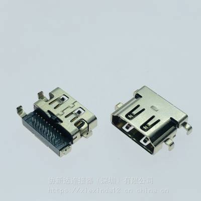 HDMI A型19P反向沉板3.37mm母座 90度DIP 正向沉板3.75高清插座