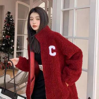 仿羊羔绒外套女式冬季韩版宽松颗粒绒开衫加绒加厚羊羔毛刺绣