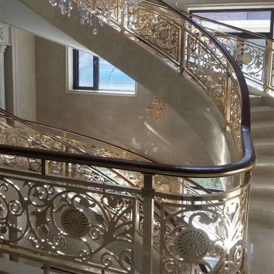 豪华艺术镀金楼梯护栏 10mm铝板雕花栏杆扶手wd-2651