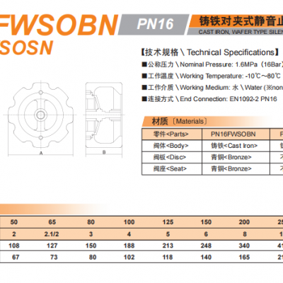 KITZ对夹式消声止回阀PN16FWSOBN消声对夹式止回阀