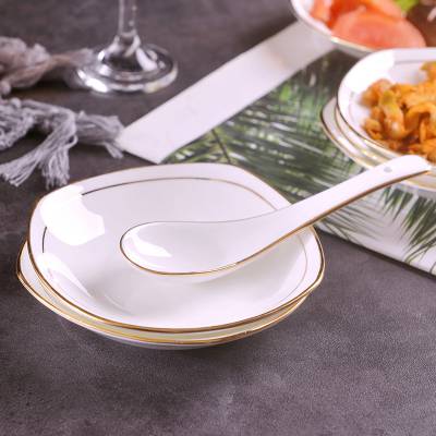 陶瓷碟子 描金方形味碟 凉菜小盘子 酒店餐厅酱料碟
