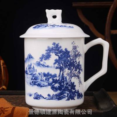 福利礼品陶瓷茶杯定制 手绘青花釉下彩泡茶杯 陶瓷杯厂家
