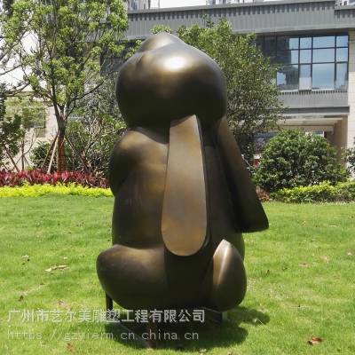 铜雕塑定制 园林大兔子组合雕塑 动物大型雕塑摆件 抽象兔子金属玻璃钢雕塑