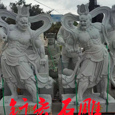 佛寺山门前守护门神石雕青石哼哈二将供奉佛像