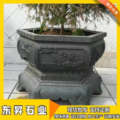 石雕仿古鱼缸 四合院庭院青石水缸 精美石头花盆 新中式造型简练