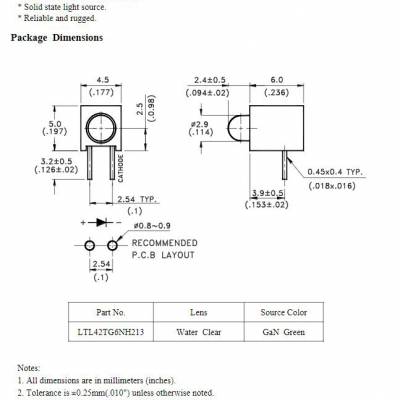 LTL-433G型号 LTL-433G-012A型号 黄绿光主波长569nm 灯珠功耗功率100mW