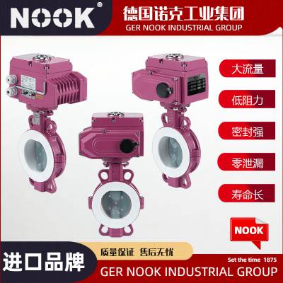 进口电动对夹式内全衬四氟蝶阀 碳钢 全衬氟 耐腐蚀 德国NOOK诺克品牌