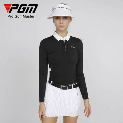 PGM秋冬款新品高尔夫女士长袖服装简约运动高弹***翻领T恤上衣