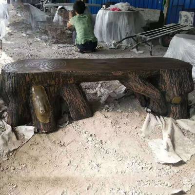 定制水泥仿木桌子 仿木桌椅长椅坐凳 水泥仿树皮树墩桌子圆桌座椅 没