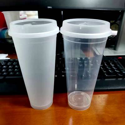 600毫升酸梅汤杯 600高脚高底果汁茶塑料杯 耐高温蒸煮鹿角柠檬茶杯子定做