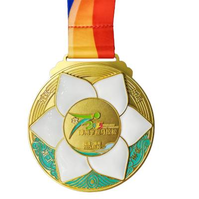 半程马拉松奖牌 烤漆工艺 金色奖章来图制作生产