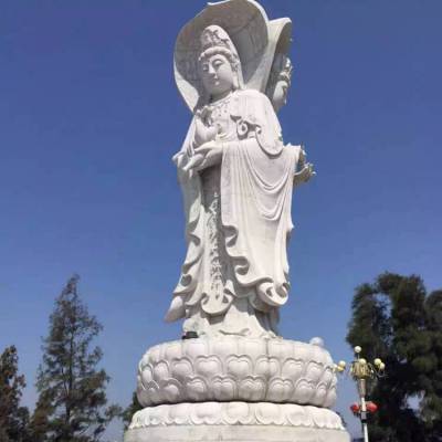 露天石雕三面观音像滴水观音 寺庙大型石雕观音定制