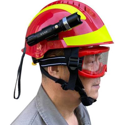 识坚户外应急救援防护帽红色抗冲击防砸保护帽带护目镜头盔