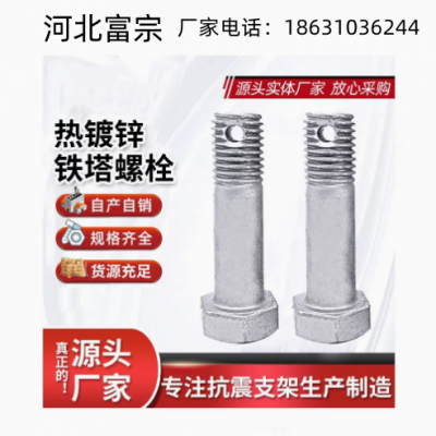 电力带孔外六角螺栓4.8级8.8级碳钢电力铁塔螺丝热镀锌铁塔栓螺丝