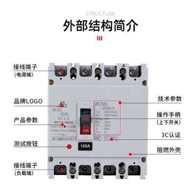 上海人民三相160A漏电塑壳断路器DZ20LE-160/4300/3N300四线漏保