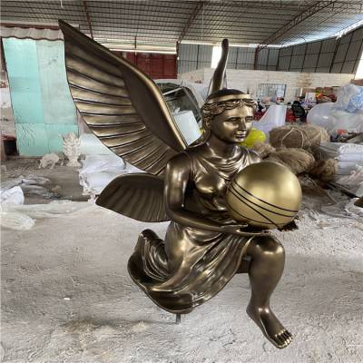玻璃钢欧式人物雕塑 天使抱金蛋雕像 清远楼盘摆件