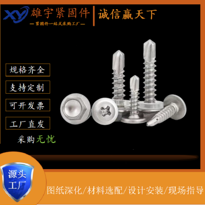 304大扁头自攻螺钉 平头十字燕尾钉 六角钻尾螺丝M6.3