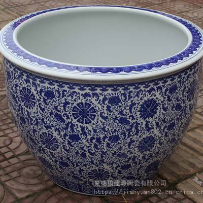 青花瓷陶瓷大缸定做厂 居家摆设陶瓷鱼缸 一米口径养荷花种树茶缸瓷盆