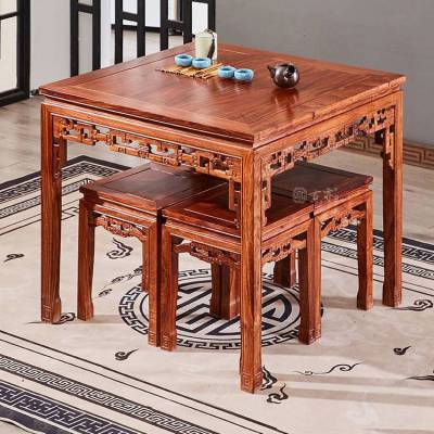 红木家具非洲酸枝木餐桌正方形实木饭桌中式仿古棋牌桌茶桌
