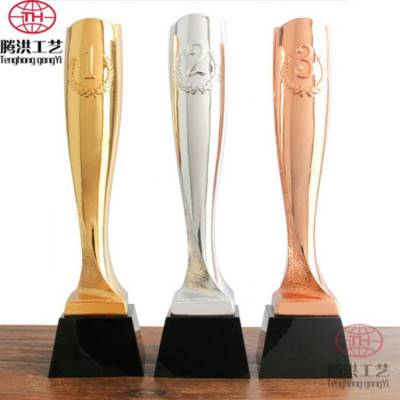 广西柳州定制水晶奖杯礼品厂家 年度表彰会金色电镀荣获冠亚季军奖杯制作批发