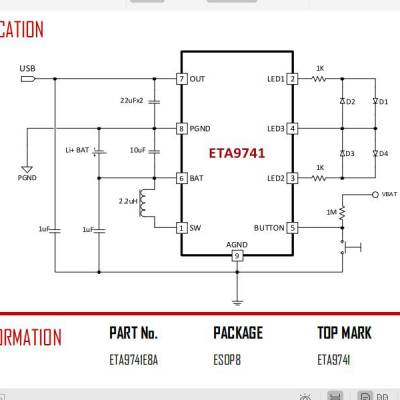 钰泰ETA9741三合一移动电源芯片5V 2A集成4LED电量显示带手电功能