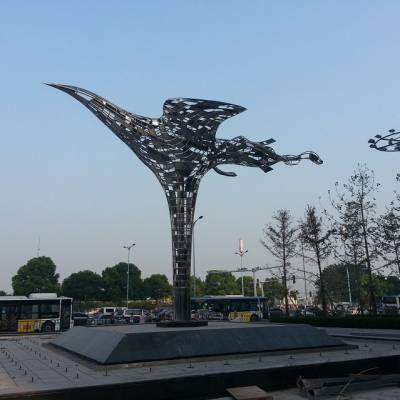 万达广场特定景观雕塑 不锈钢抽象凤凰雕塑