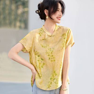 新中式国风立领盘扣上衣 星梦天琦 复古减龄T恤