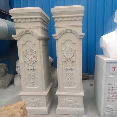 石雕门柱黄锈石实心整体门口装饰石柱子欧式浮雕罗马柱定做