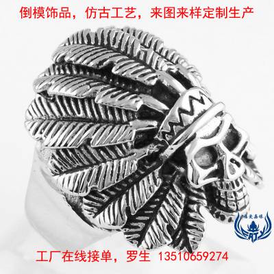 嘻哈流行韩版倒模骷髅头仿古钛钢戒指私人设计不锈钢戒子来样接单