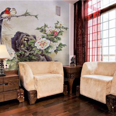 新房装修彩绘 沙发背景墙手绘图 客厅墙绘上门 南京新视角 服务好